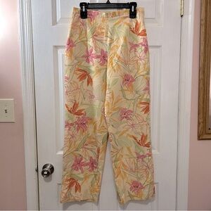 Talbots Floral Pants Women's Silk Blend Lined Sz 10 Side Zip Straight Leg Easter